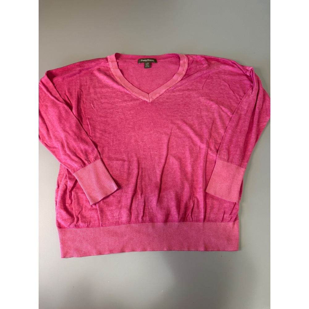 Tommy Bahama Pink Silk Cotton Cashmere V-Neck Sweater Womens Large